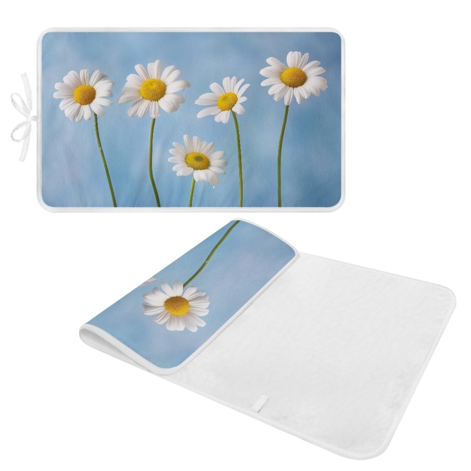 Bügelmatte Gelbe Weiße Blumen Bügeleinlage Faltbares Hitzebeständig Waschbar Bügelauflage für Tisch und andere Oberflächen Bügelbrett Unterlage rutschfeste Bügeldecke 80x50cm (2 Stück)