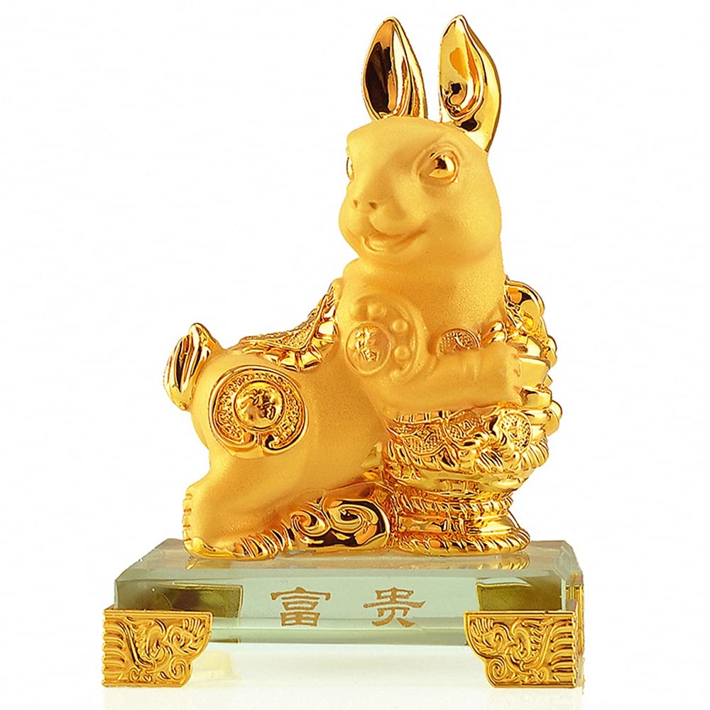 BOYULL2023 Chinese Zodiac Rabbit Year Golden Resin Collectible Figurines Table Decor Statue