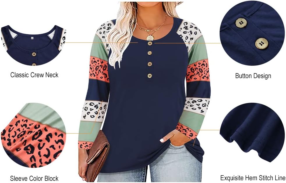 RITERA Plus Size Tops For Women Long Sleeve Casual Ragal Shirts Henley Fall Blouse XL-5XL - Image 6