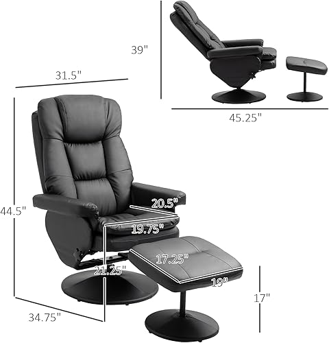 Miniatura 3 de HOMCOM Sillón reclinable giratorio con otomana, silla reclinable de piel sintética con otomana, reclinable tapizado y reposapiés con base envuelta