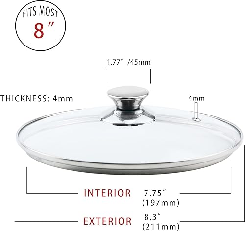 Miniatura 8 de Tapa de vidrio templado de 8 pulgadas con orificio de ventilación de vapor, olla universal transparente de repuesto con perilla de soporte, borde de