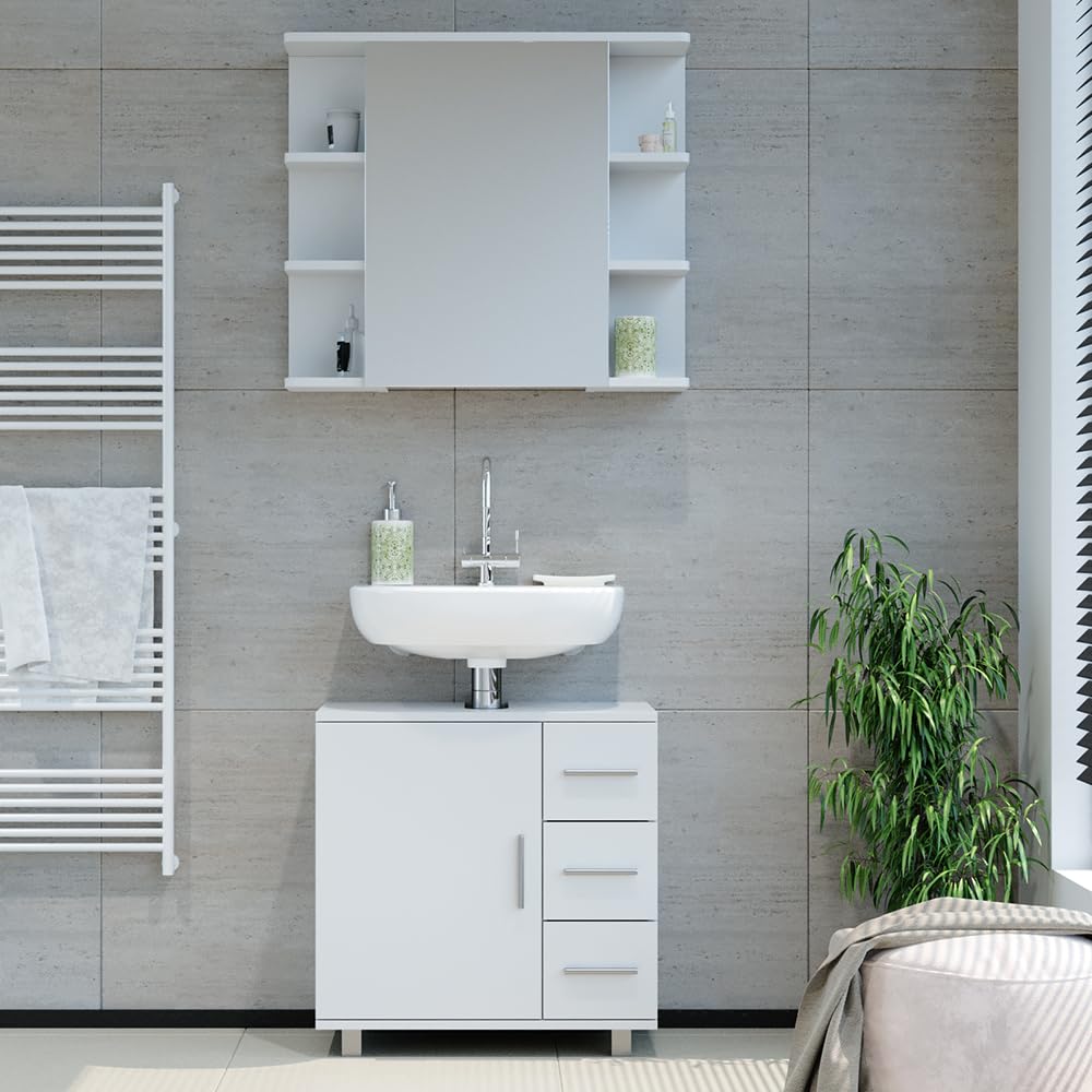 Vicco Badmöbel-Set Ilias, Weiß, 60 cm, besteht aus Badspiegel und Waschbeckenunterschrank
