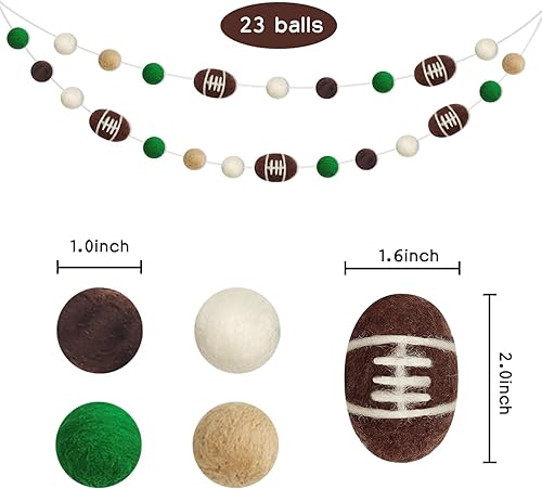 Miniatura 2 de Guirnalda de bolas de fieltro de fútbol, pancarta de pompones de rugby para pancartas temáticas deportivas, decoraciones de fiestas de juegos de