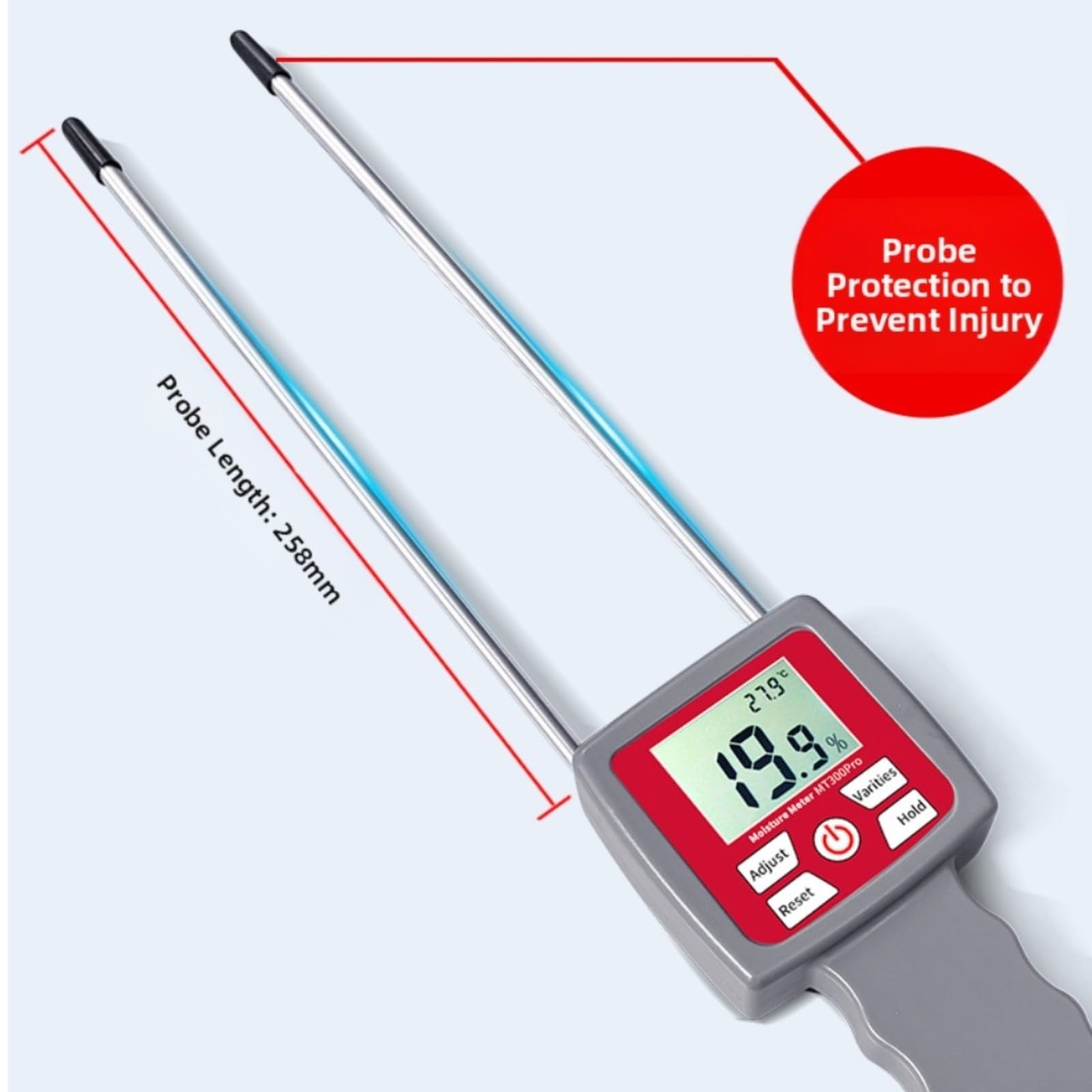 Medidor de humedad portátil para heno y papel, pantalla LCD retroiluminada digital, rango del 2% al 30%, probador compacto de ABS y acero inoxidable para uso agrícola e industrial