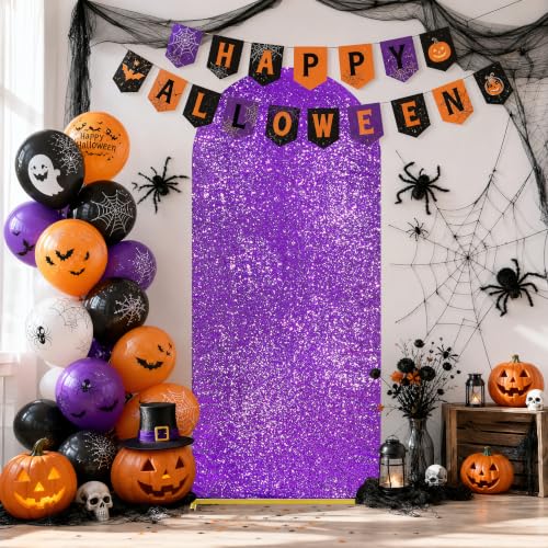 Image of Purple Arch Cover 7.2 ft Sequin Arch Backdrop Cover Balloon Arch Cover Party Background for Birthday Party Ceremony Graduation Banquet Decoration