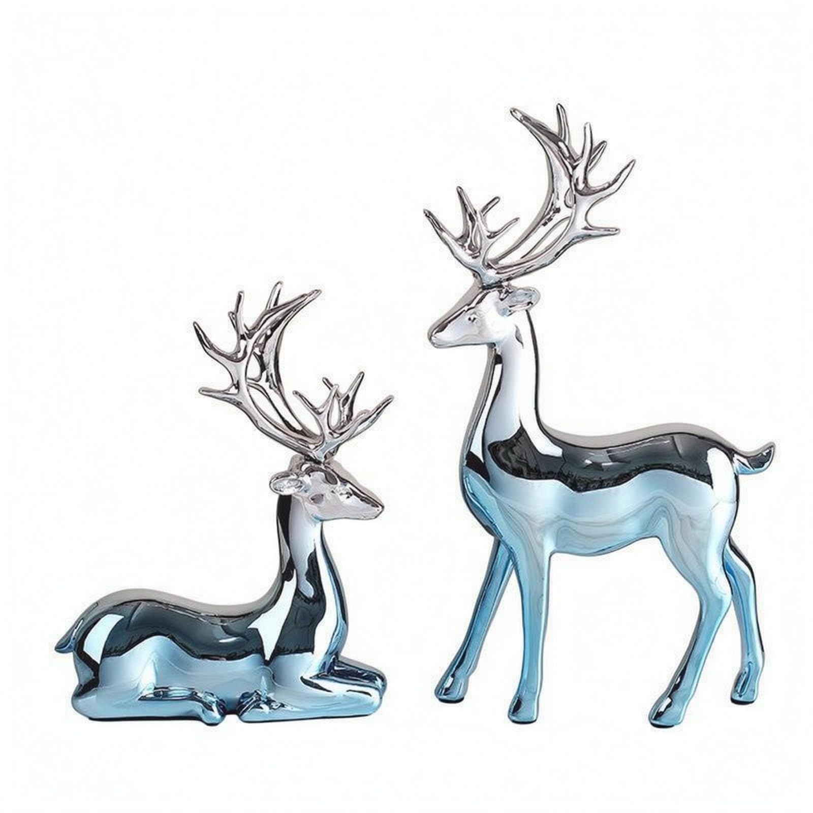 Statuetta Decorativa Set di Ornamento Figura Scultura Soprammobile in Resina Finitura Liscia Linee Scolpite Minimal Adatta per Reception Consolle Tavolino, Argento Blu Sfumato