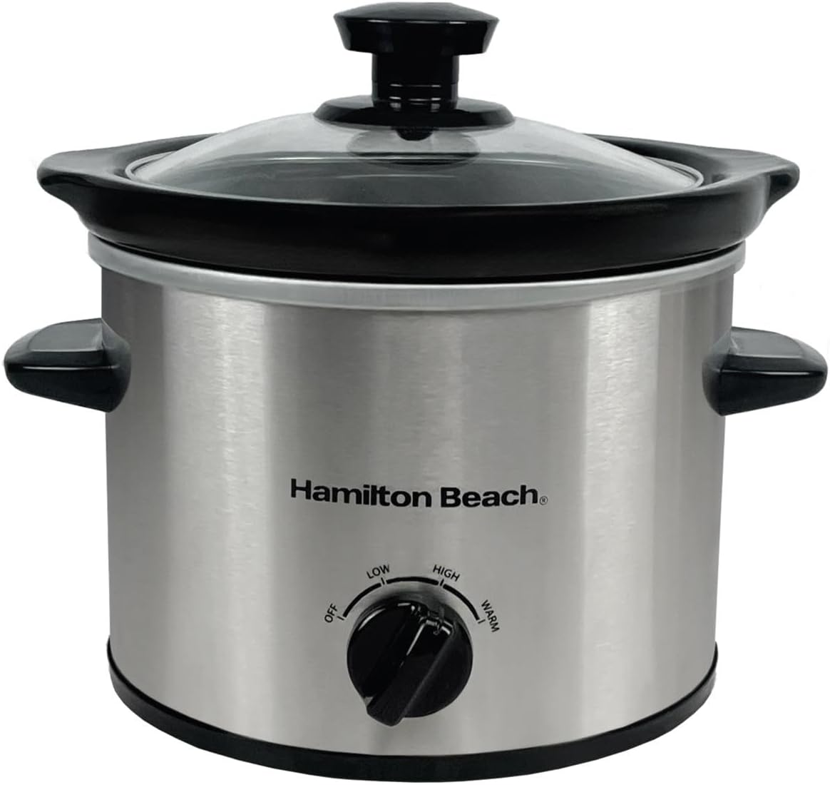 Hamilton Beach 1.8L Mighty Mini Slow Cooker, 90W Energy-Efficient Design, Removable Ceramic Bowl, 3 Heat Settings, Compact for 1-2 People, Easy Clean, Silver - HBSC020S