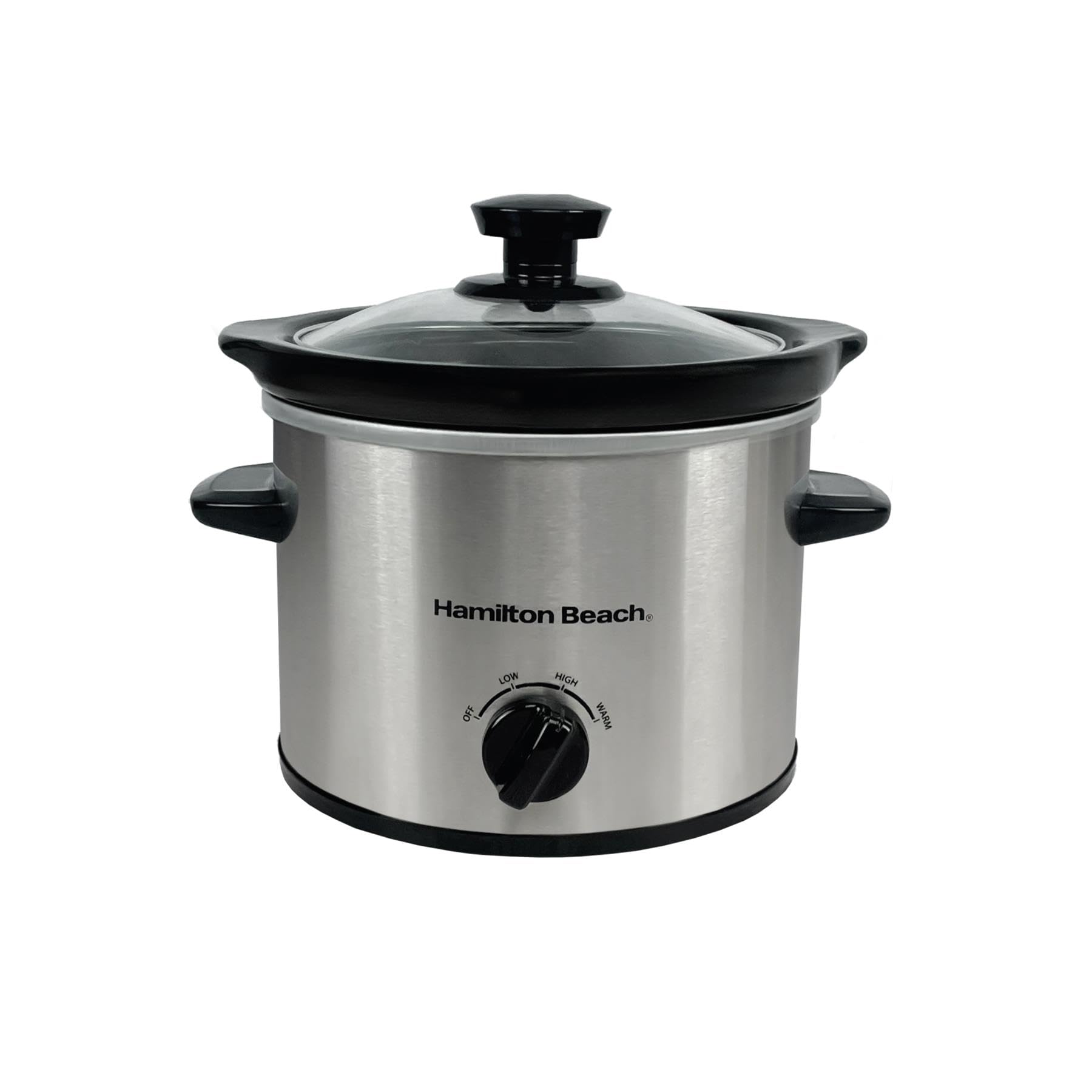 Hamilton Beach 1.8L Mighty Mini Slow Cooker, 90W Energy-Efficient Design, Removable Ceramic Bowl, 3 Heat Settings, Compact for 1-2 People, Easy Clean, Silver - HBSC020S