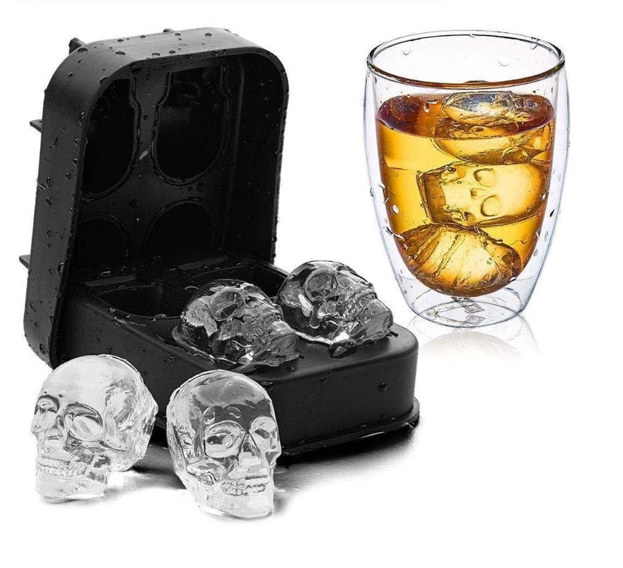 3D Skull Ice Cube Mold, Super Flexible High Grade Silicone Ice Cube Molds for Home Bar Whiskey, Cocktails, Beverages, Iced Tea & Coffee