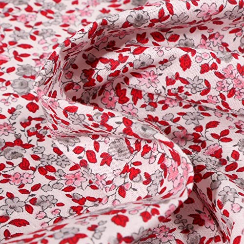 Tissu Coton imprimé Arty Léonie rose et rouge sur fond Blanc - Par 50 cm