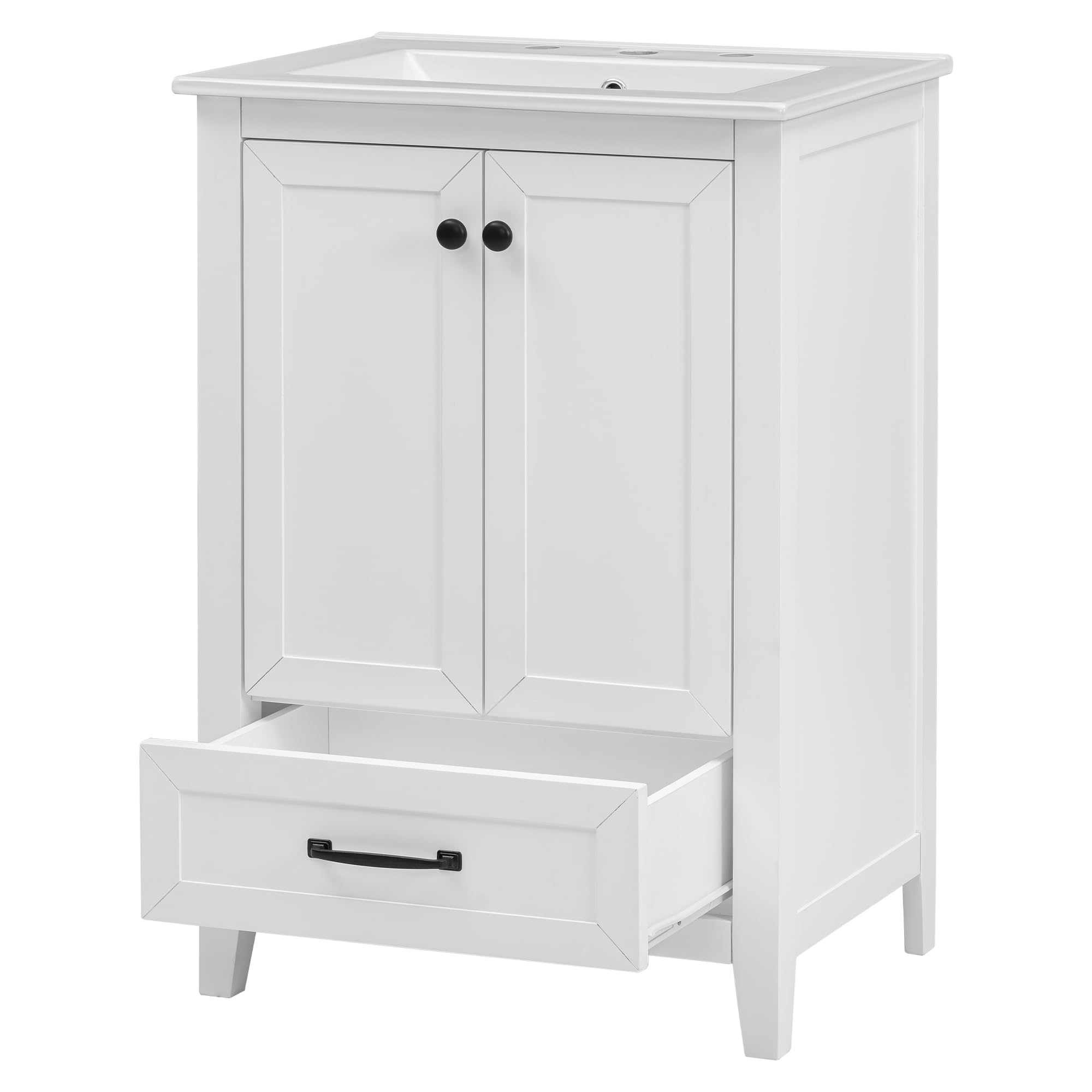 SEEDREAM24" Bathroom Vanity with Sink, Solid Wood and MDF, Cabinet in Bathroom, One Drawer and Doors White