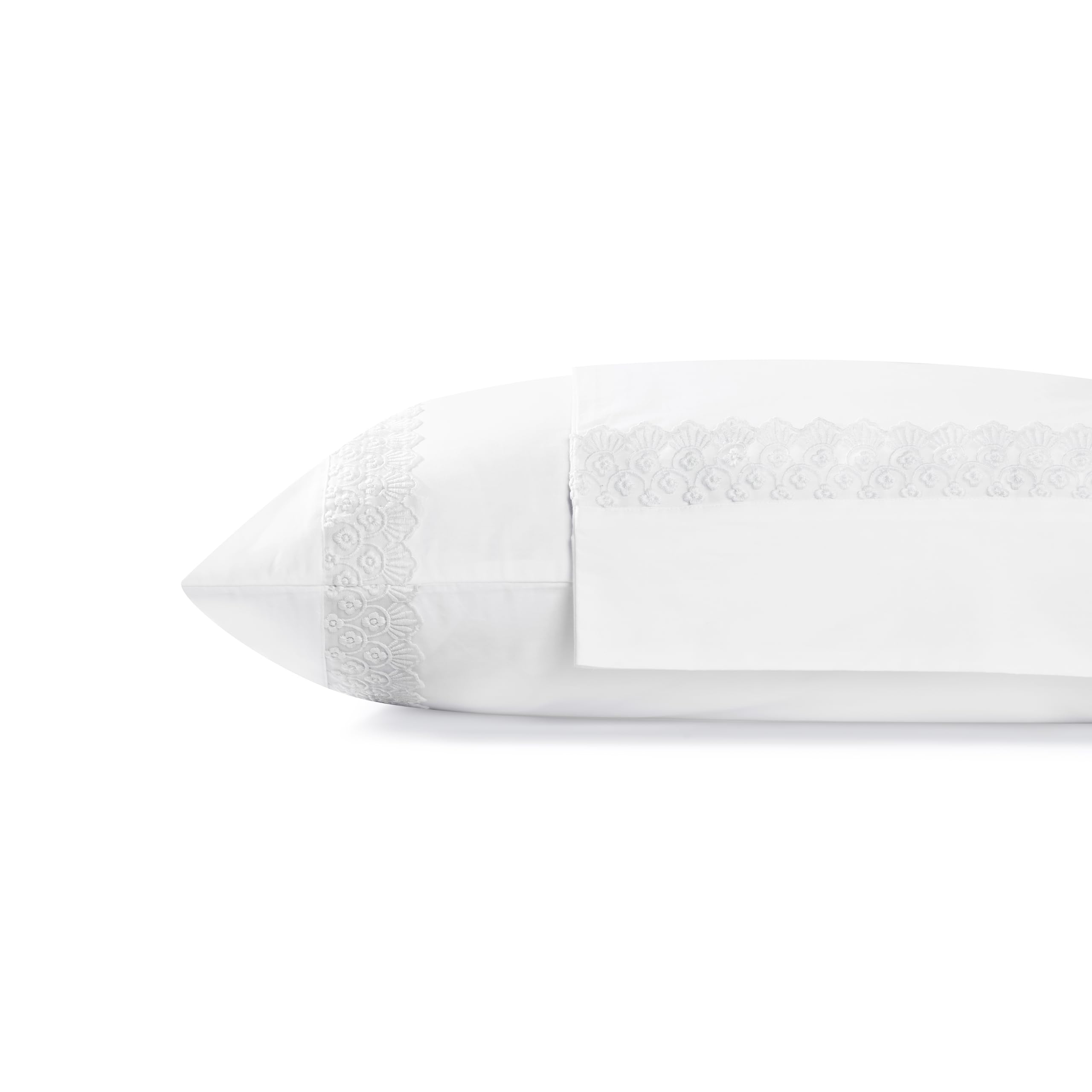 Linen Home 100% Cotton Percale Floral Scallop Lace Pillowcases Queen/Standard Size, White, 2 Pieces of Pillow Case, Crisp and Cool Strong Bed Linen,