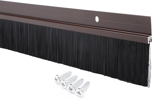 uxcell Cepillo de puerta inferior barrido marrón en forma de H Soporte de aleación de aluminio W 1.6 pulgadas Cepillo suave de silicona PP negro,