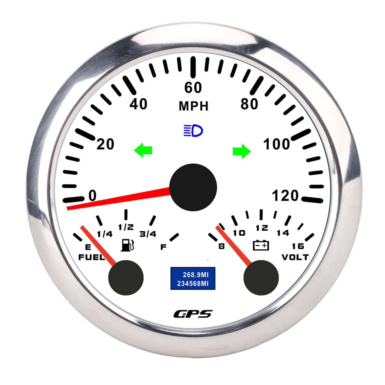 3-3/8in 3-3/8in, DC 9-32V 3 in 1 Boat Voltage Caliber 7 Background Light 120 Mph for Yacht House of Rolling Houses (White Dial Silver Bezel CX8308)
