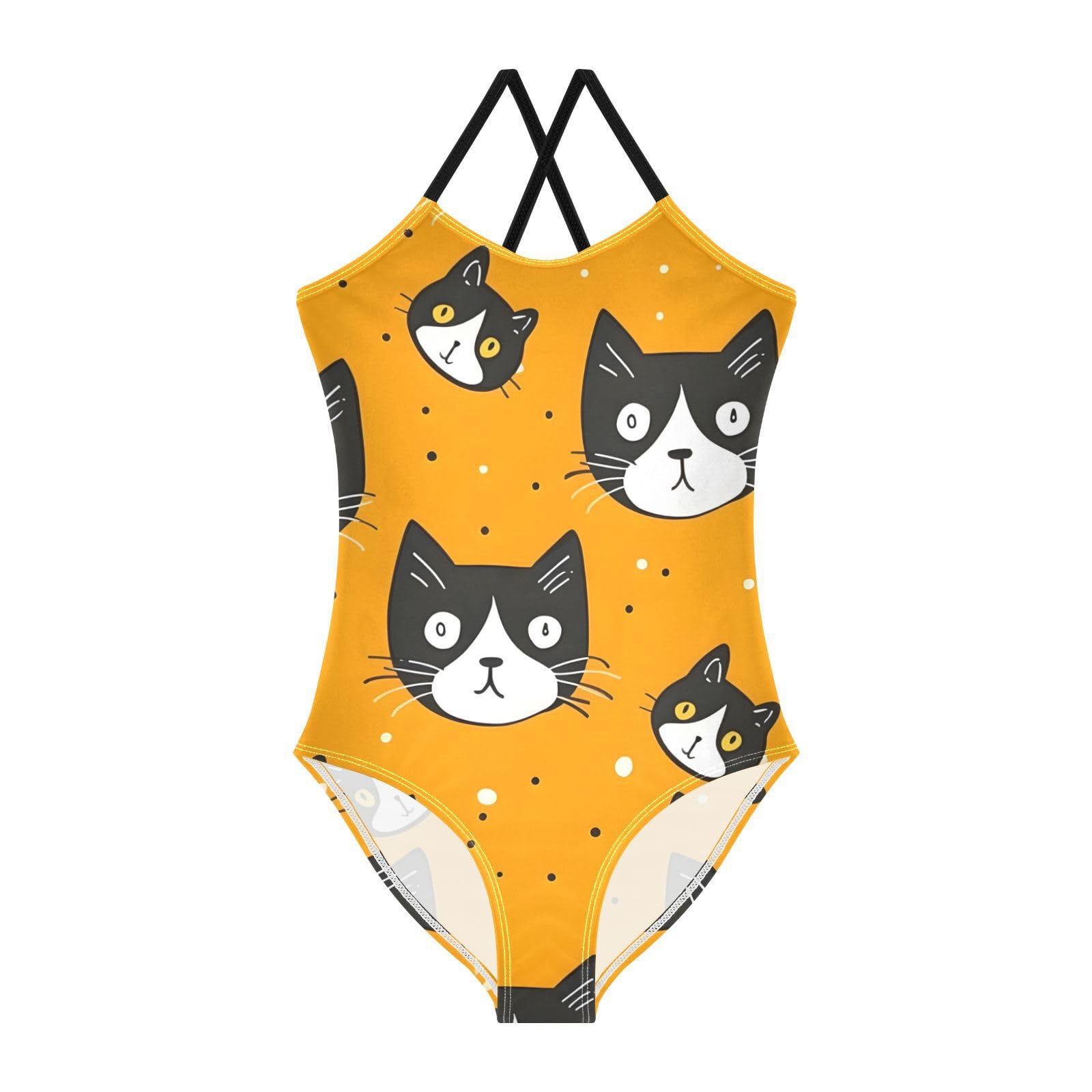 Bolaz Girls Swimsuits One-Piece Bathing Suits Multicolor Kids Sport Summer Beach Swimwear for 3-10 Years Old-Cat Cartoon