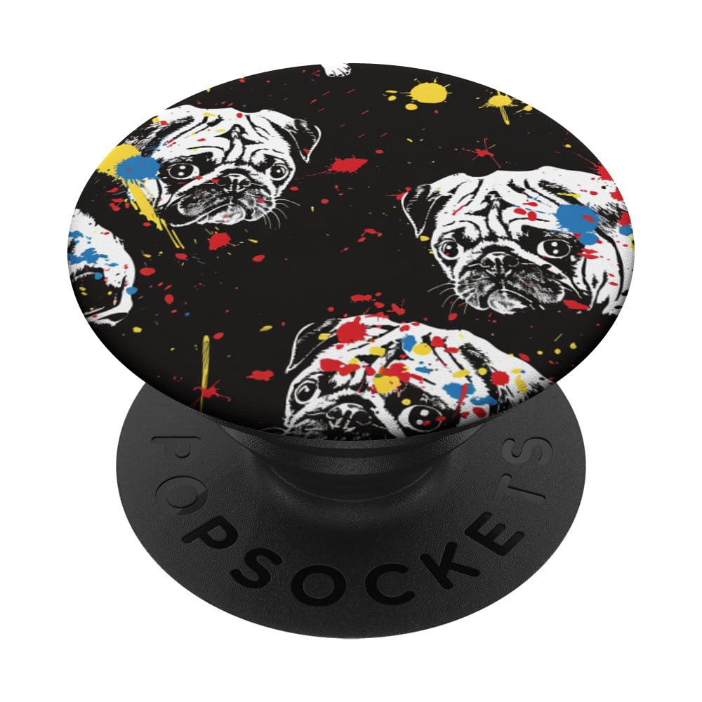Abstract Color Splash Pug Dog Lover PopSockets Swappable PopGrip, Black