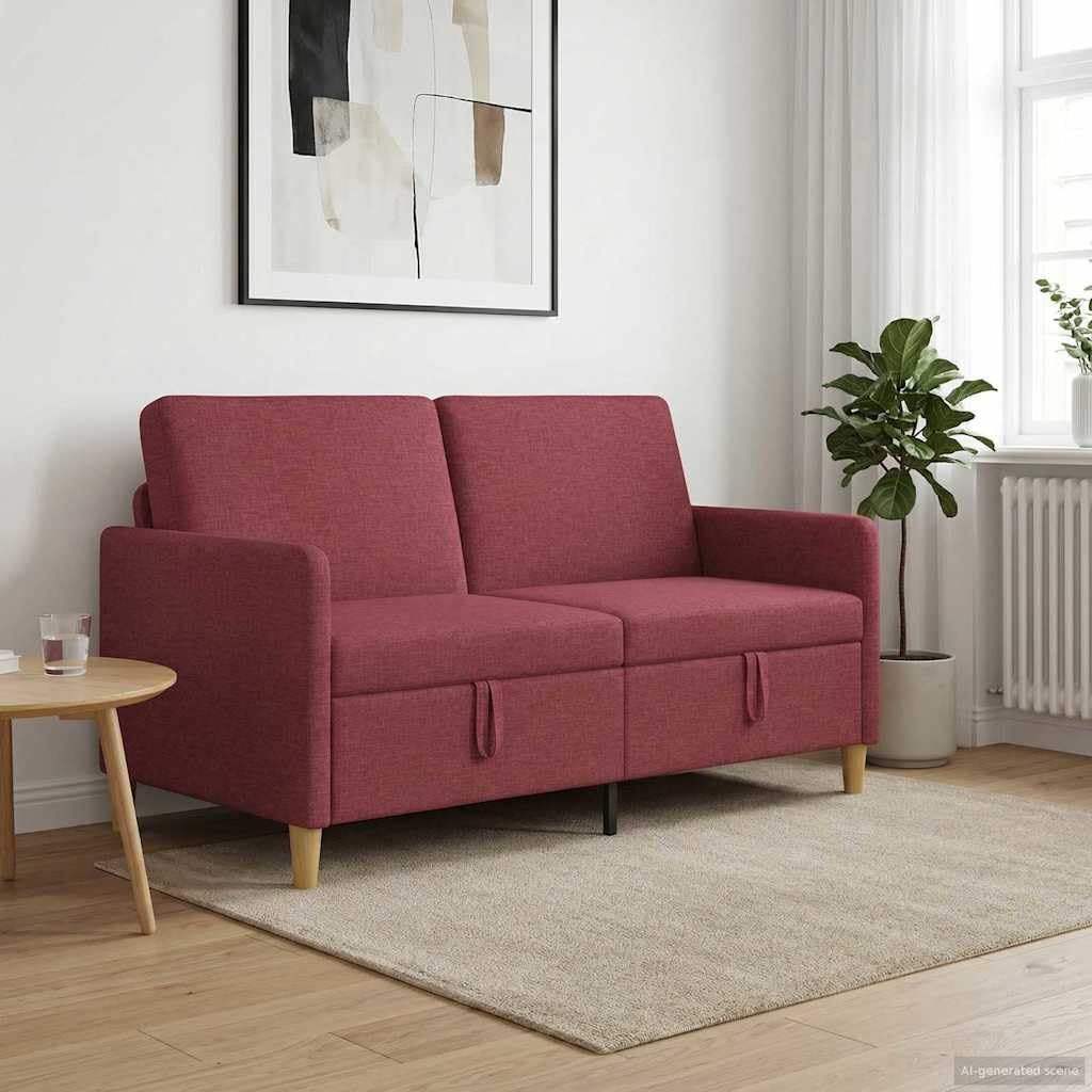 Couch mit Stauraum Weinrot 152 x 78 x 87 cm Polyester Stoff Bettkasten ausziehbar Schlafsofa Wohnlandschaft modern skandinavisch
