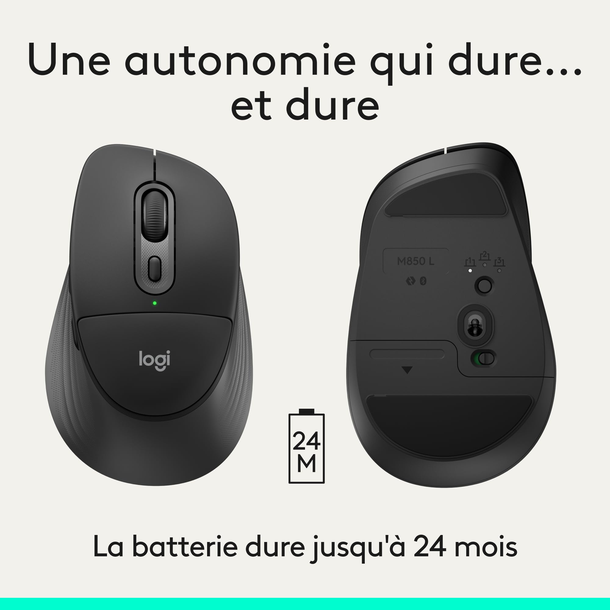 Logitech Signature Comfort Plus M850 L, Souris sans Fil, Souris Bluetooth avec Coussin de Paume, clics Silencieux, Batterie 24 Mois, Boutons Personnalisables, pour Windows, Mac, iPad - Noir