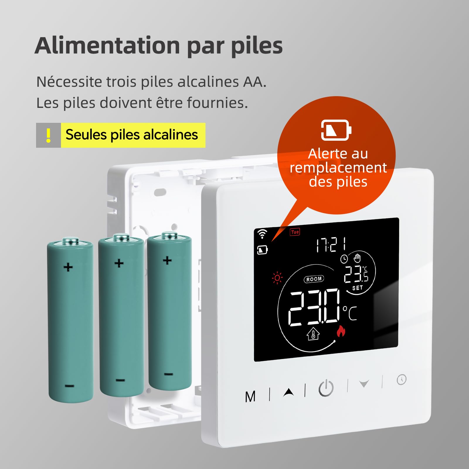 Thermostat Connecté WiFi,Thermostat Chaudière Gaz à Pile,Thermostats 2 Fils,Thermostats d'ambiance Programmable Quotidienne,Compatible avec Alexa et Google Home, Voix et Télécommande,3A,Murale