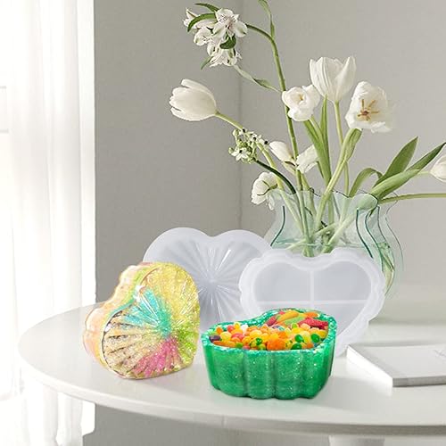 Miniatura 5 de Caja a rayas de corazón, moldes de resina, almacenamiento de joyas, molde de silicona para molde, molde de fundición de epoxi con tapa para