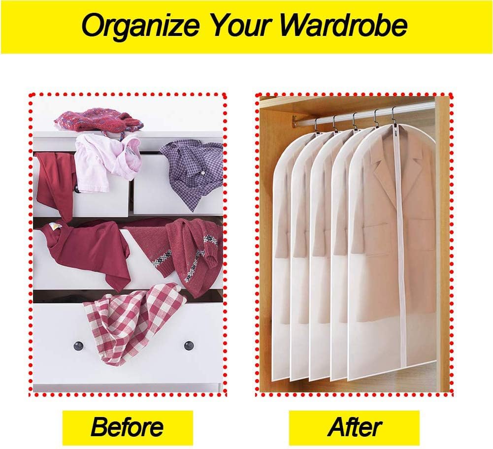 Garment Bags Covers 24''X60'' Dress Bags for Hanging Clothes (Pack of 6) with Study Full Zipper Coat Covers for Closet Clothes Storage Travel - Image 6
