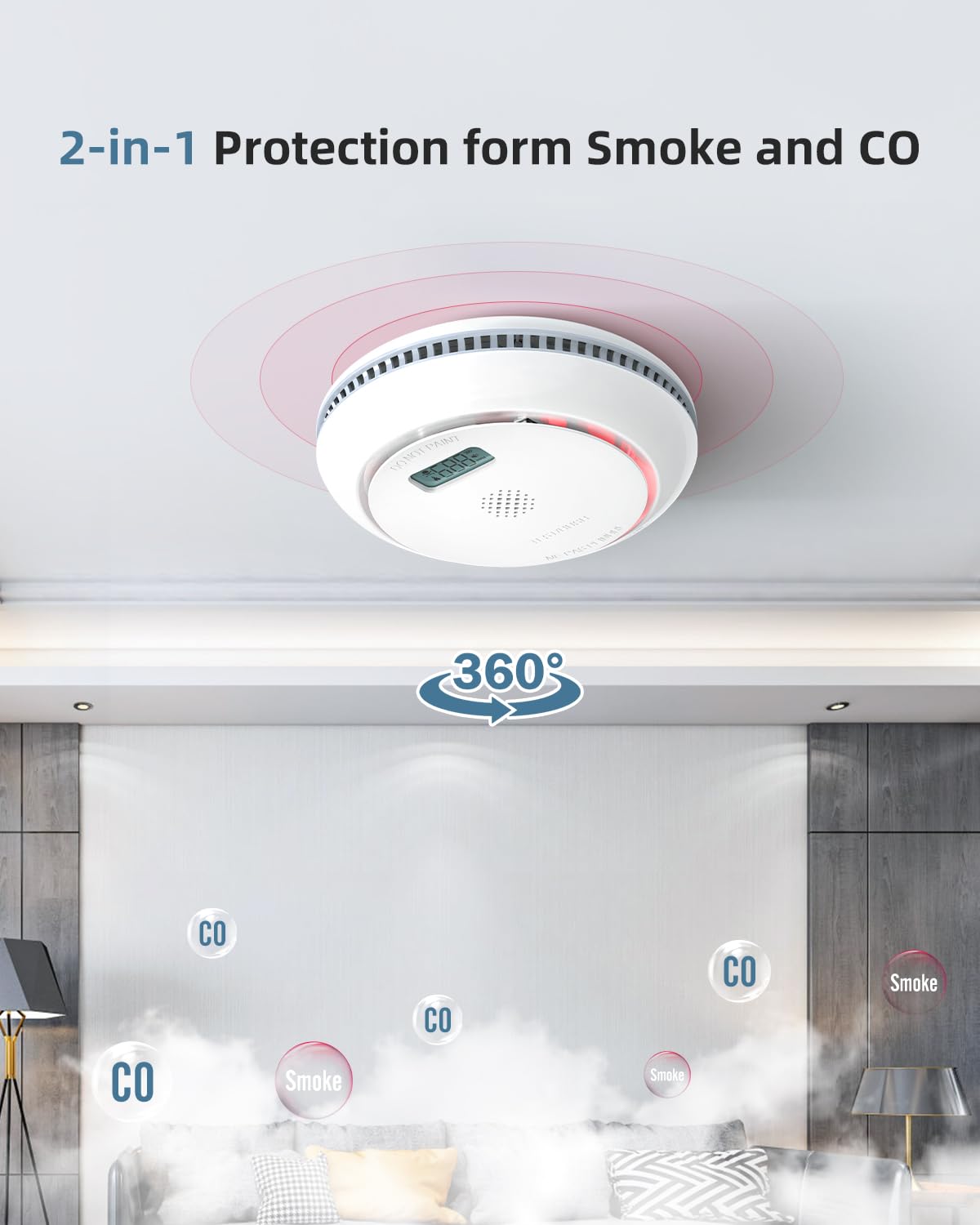 SITERWELL Smoke and Carbon Monoxide Detector Combination Alarms with LCD Display, Conforms to UL 217 & UL 2034 Standards, Wireless Interconnected Smoke Detector Carbon Monoxide Detector Combo, 3 Pack