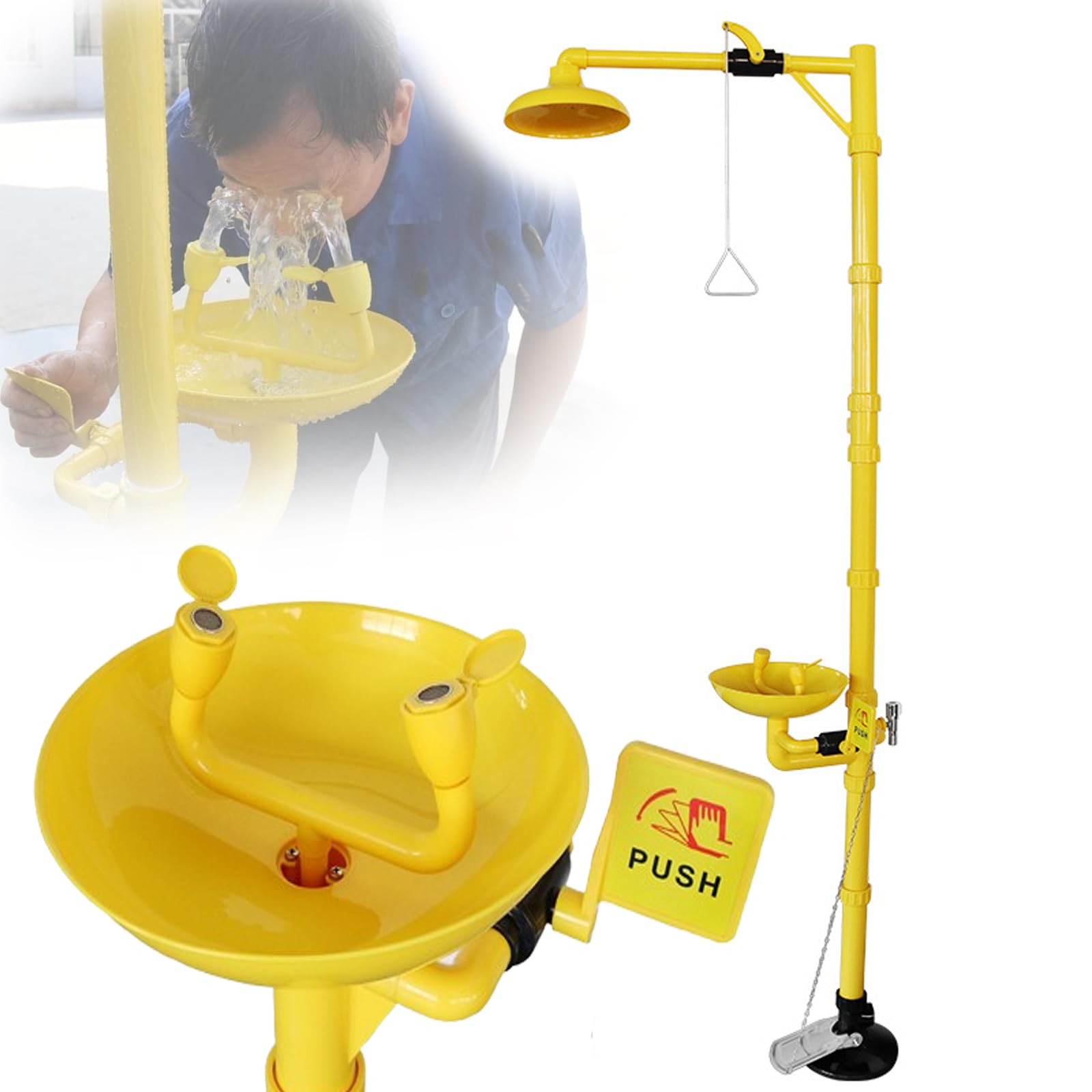 Kit Combinado de Ducha y lavaojos de Emergencia, estación de Acero Inoxidable 304 de Alto caudal con Lavabo de ABS, Ideal para fábricas y Laboratorios.