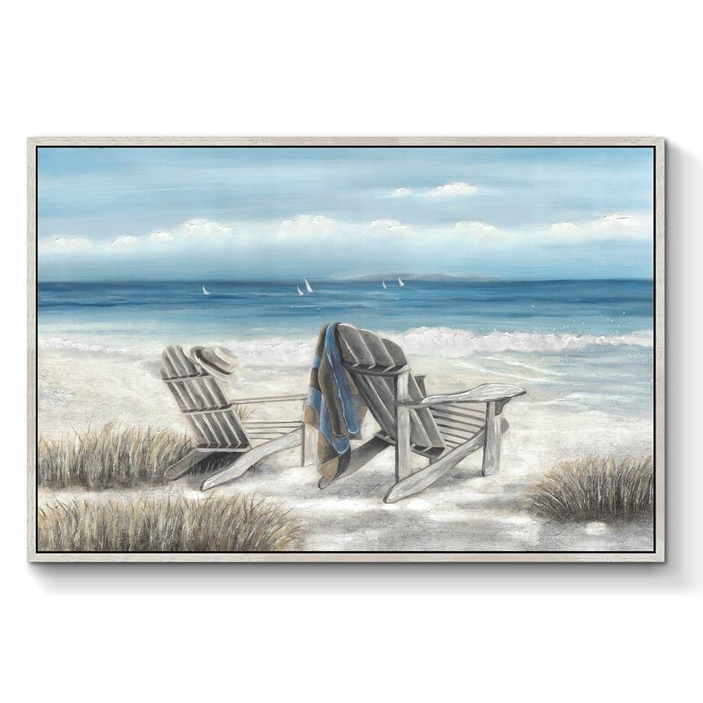 TAR TAR STUDIO Abstract Beach Canvas Artwork Framed: Sand Chair Wall Art Seascape Painting Print for Living Room (36''W x 24''H, Multiple Sizes)