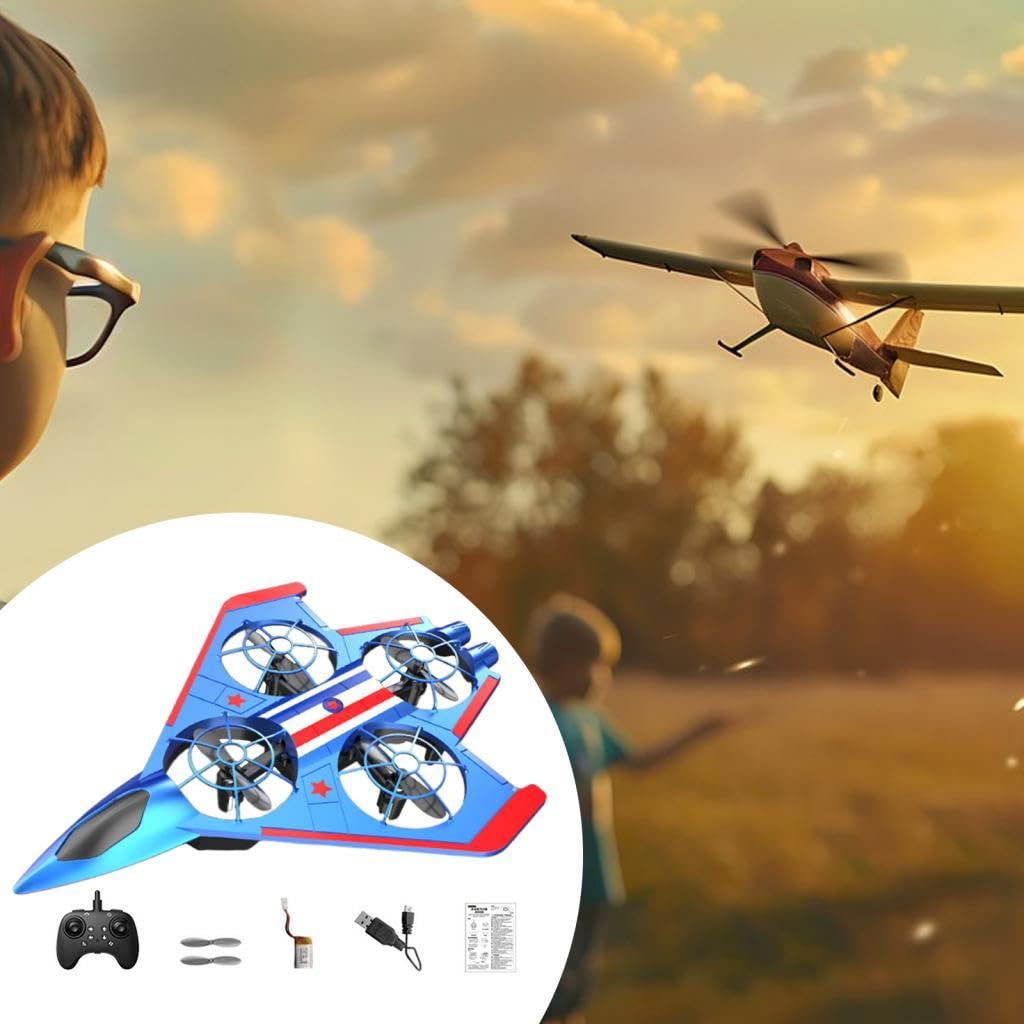 Aereo RC Radiocomandato, Jet da Combattimento Giocattolo con Fissa E Luci per Notturno, Ideale per Bambini E Bambine, Blu Rosso 1 Batteria