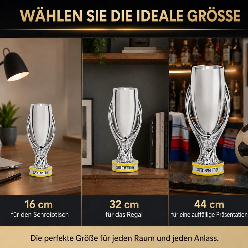 Replik des Europa Supercup Champions Pokal,Sports Sammlerstück | Harz Fußball Trophäe,Fussball League Memorabilia Deko Ausstellungsstück für Büro,Sportsbar, Zuhause, Geschenk für Fußballfans