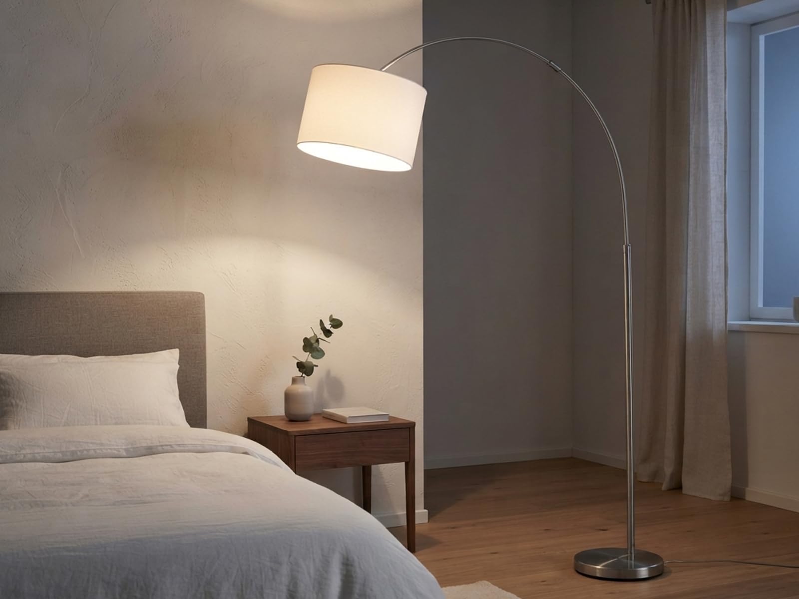 meineWunschleuchte Lampada ad arco regolabile in altezza con paralume in tessuto, colore bianco, altezza max. 215 cm
