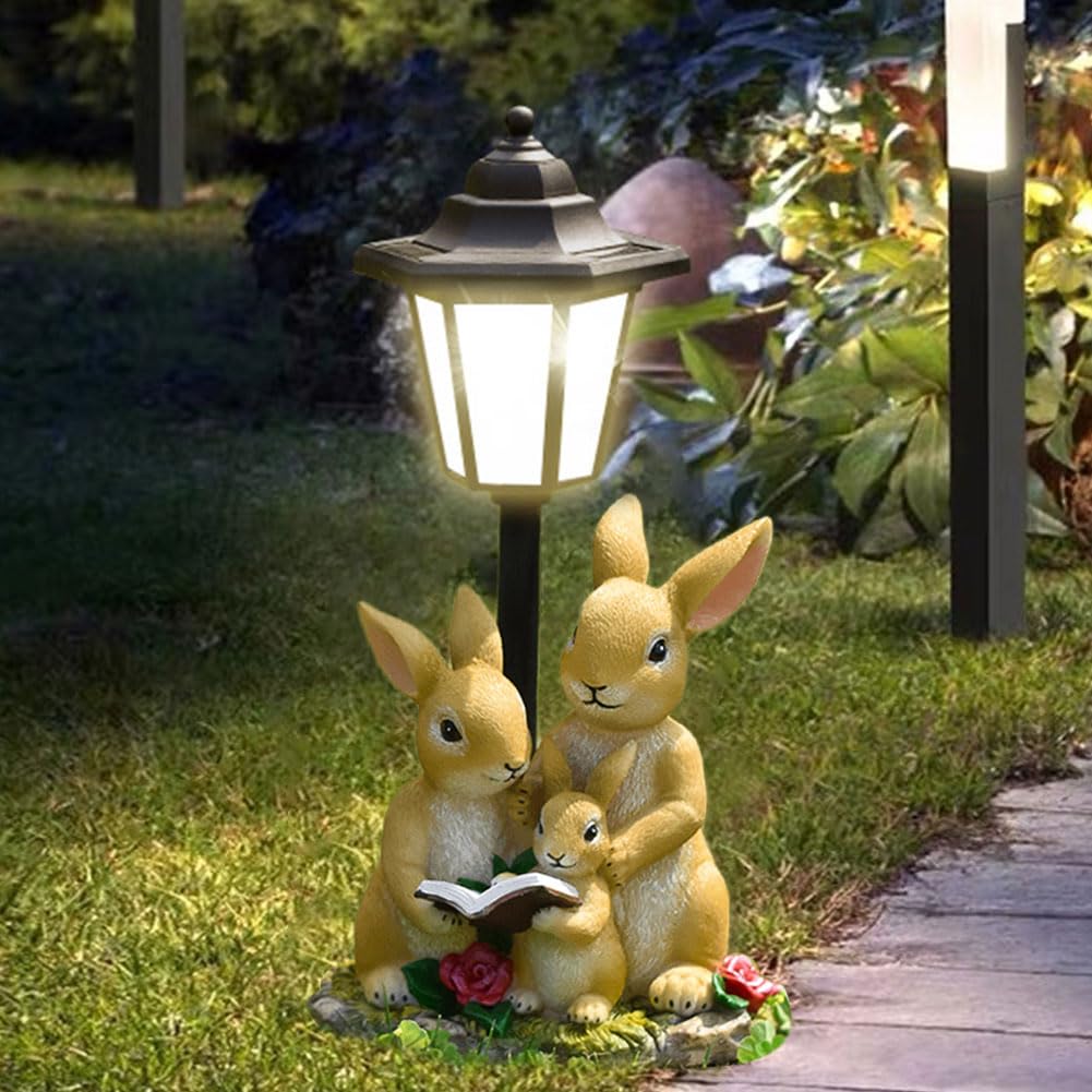 Figurines de jardin solaires en forme de lapin pour l'extérieur, avec lanternes solaires, résistantes aux intempéries, statues de jardin, décoration de jardin, cadeau pour la maison, la cour