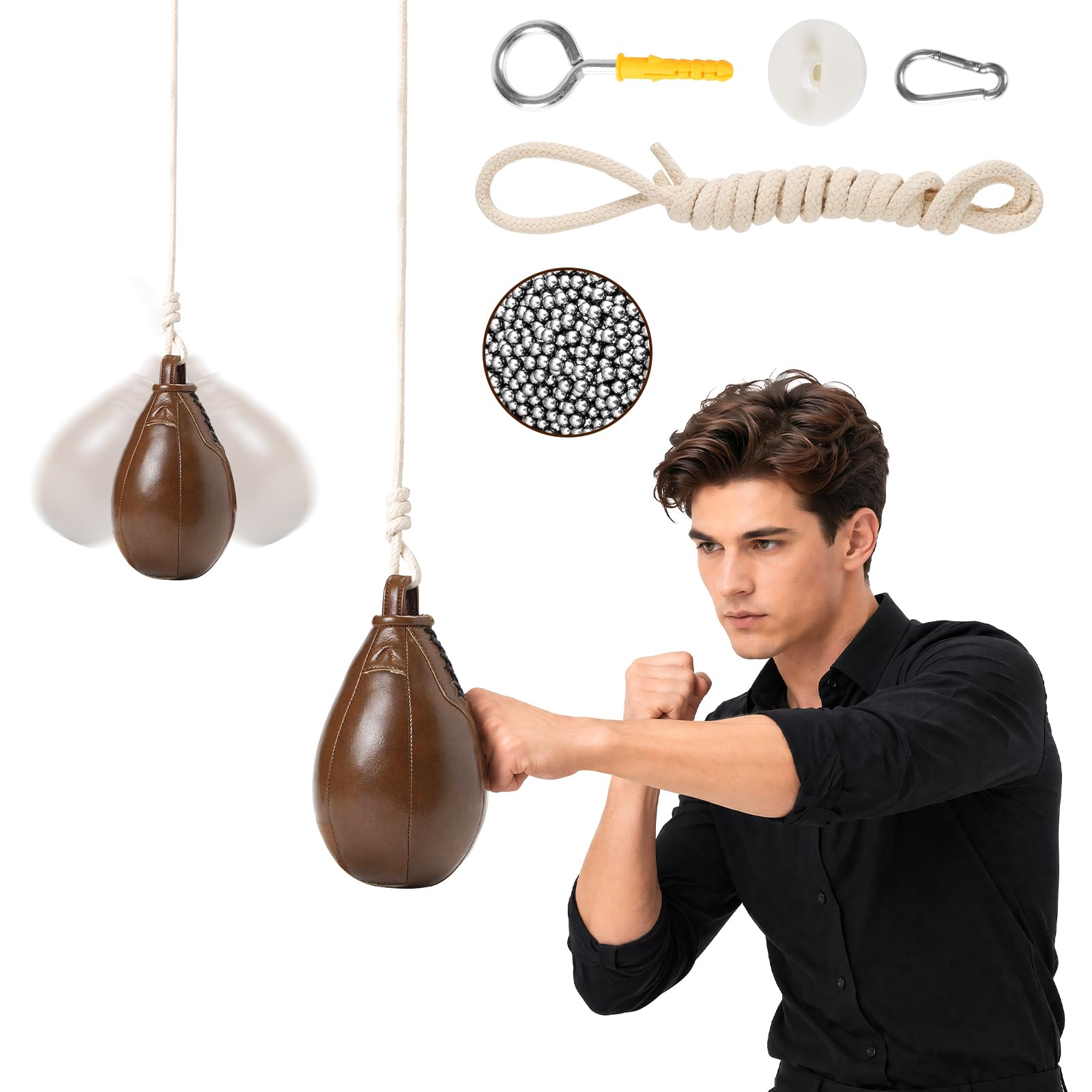 WINTECY Leather Speed Bag Boxing Ball for Boxing Reflexes Reaction Practice, Dodge Hide Speed Ball for Speed & Accuracy, MMA Pendulum Training