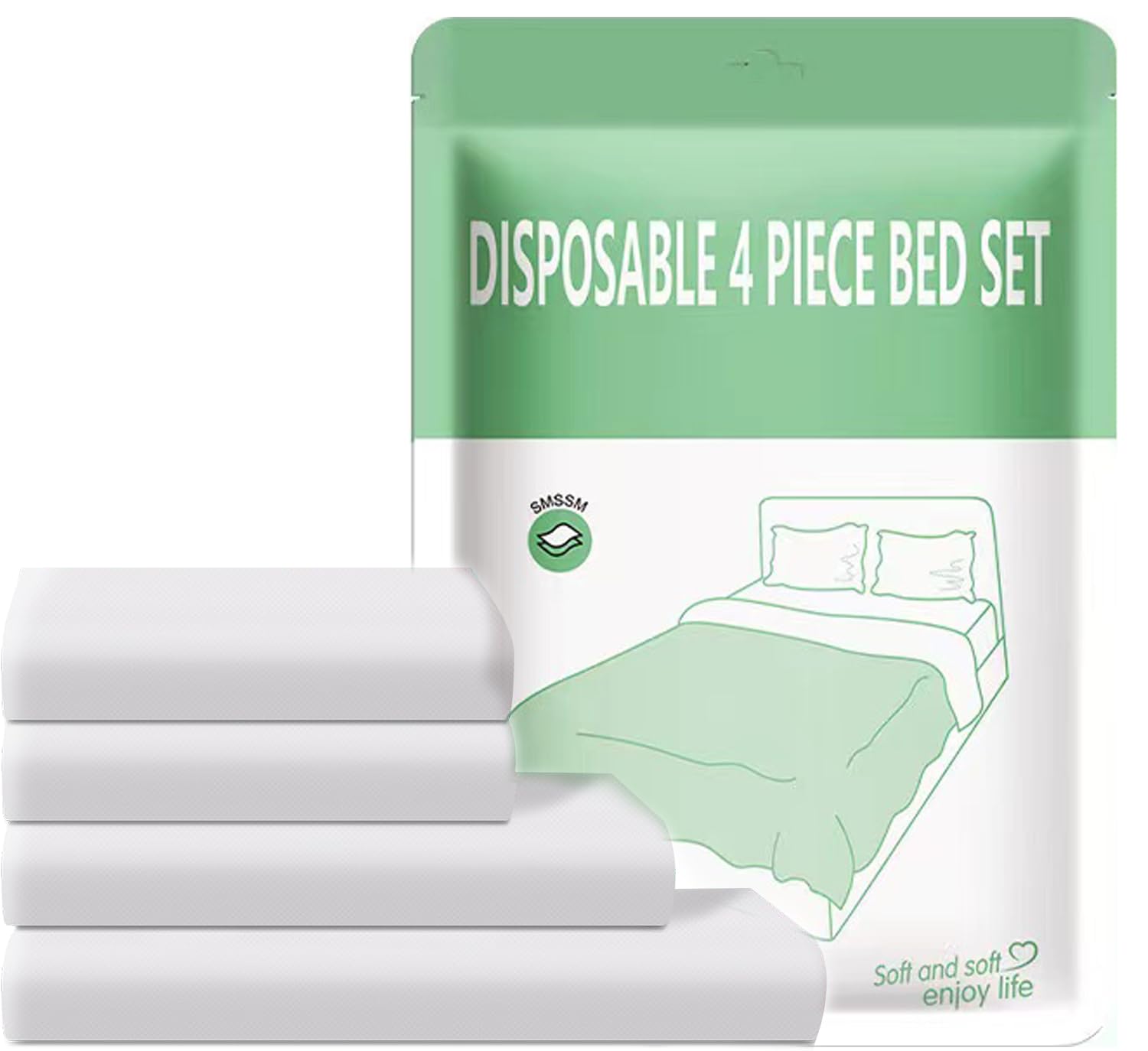 ALANX Disposable Travel Bedding Set, 4pack Disposable Bedding Sheets,Portable Sheet for Business Hotel Trip Outdoor Camping,1 Bed Sheet,1Quilt Covers and 2 Pillow Cases (200x220cm)