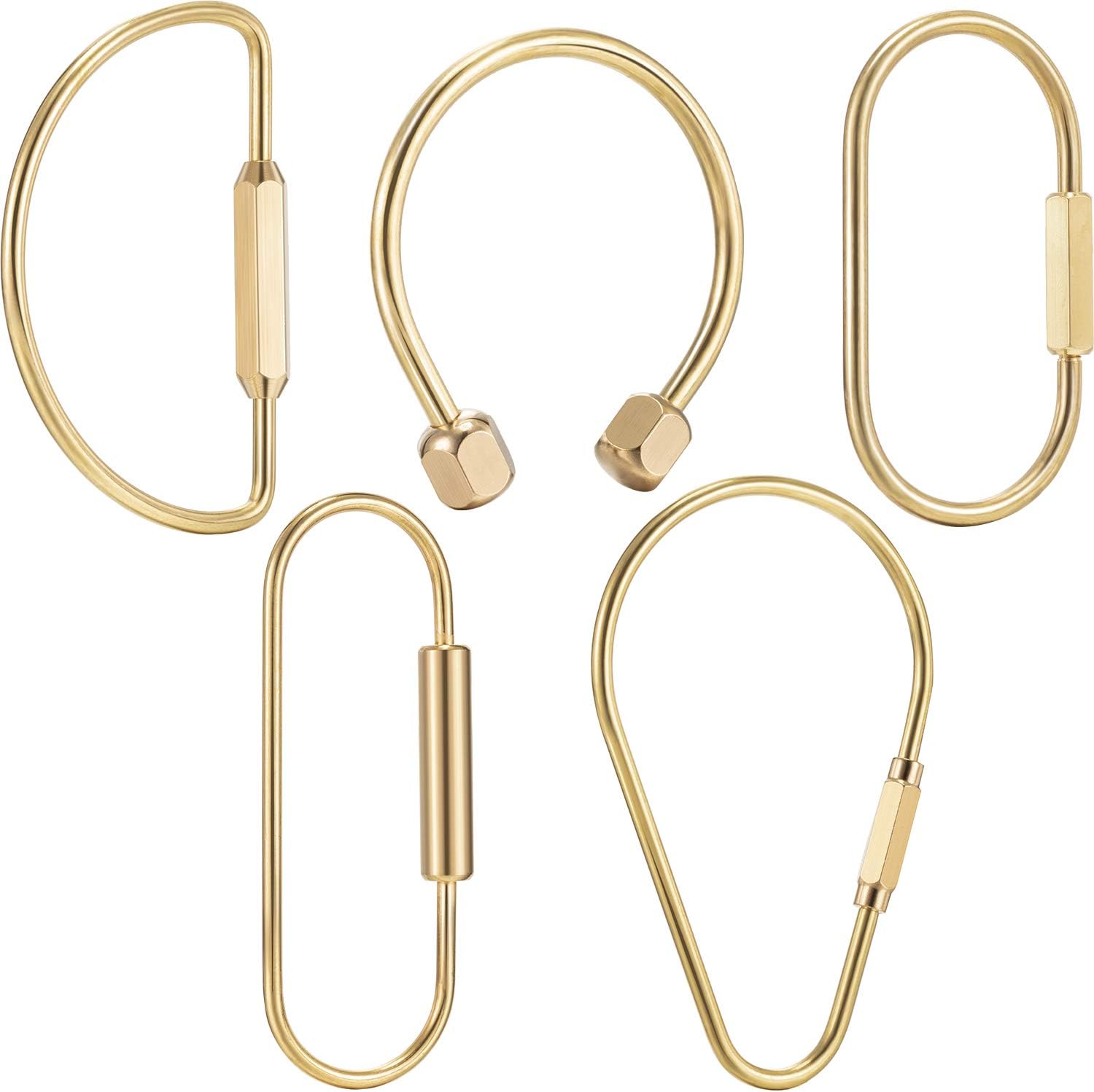 Hotop 5 Pieces Brass Screw Lock Keychain Simple Brass Key Chain Ellipse