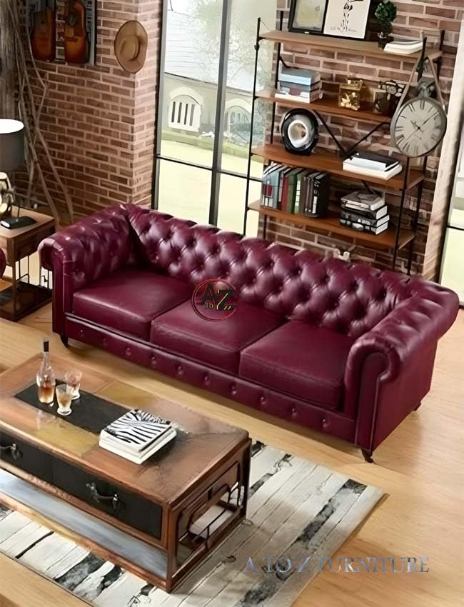 Image of A to Z Furniture Classic 3+2=5 Seater Sofa Set Luxury Chesterfield Leatherette Sofa in for Home Living Room & Office (3+2 Maroon)
