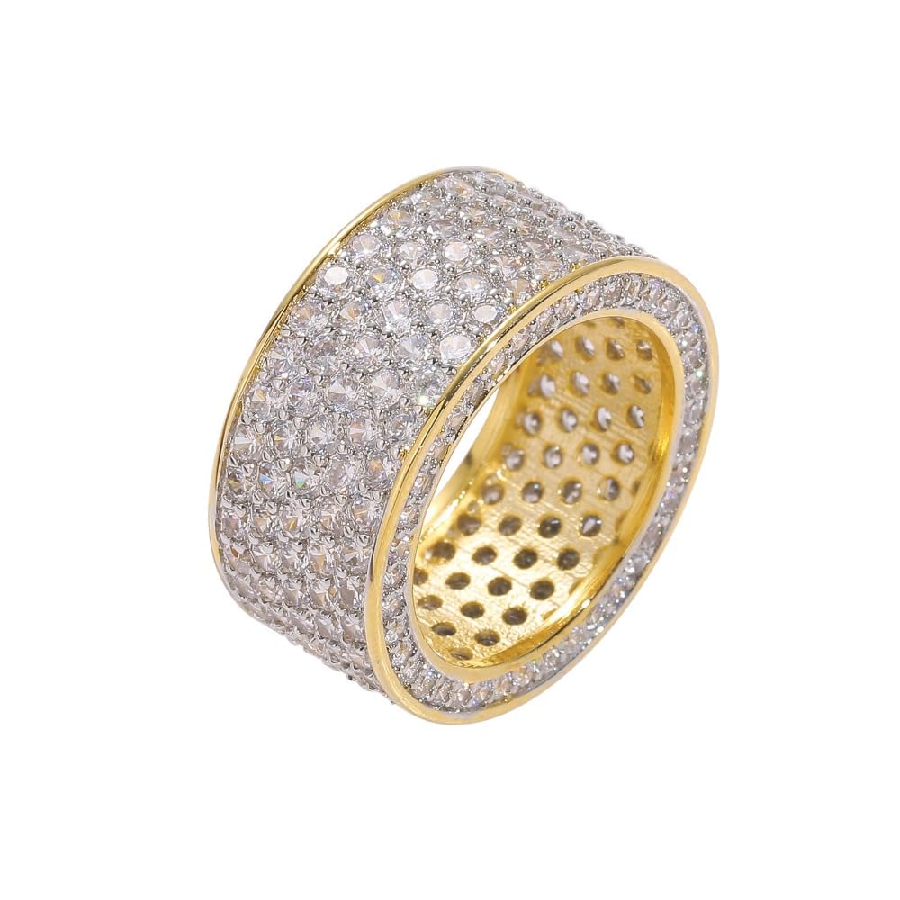 - 14K Gold Five-Row Hip-Hop Ring with Moissanite, Rotating Jewelry with High Polish Finish, For the Man Who Sets Trends
