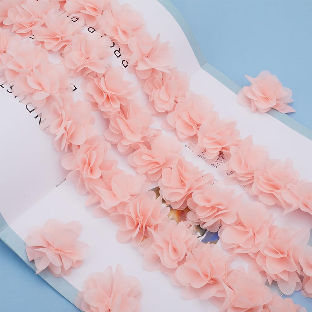 Ruban Bordure Dentelle Florale FINGERINSPIRE - Organza Rose, 6cm Large, 4.6m Long, Perles 6mm, Pour Couture DIY