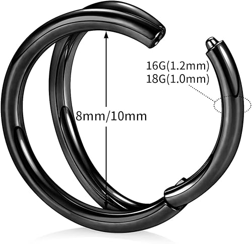 Miniatura 2 de Yrogcu 20G 18G 16G 14G Aro IndividualDoble de Acero Inoxidable con Bisagras, Segmento de Piercing con Clicker para Nariz Diámetro 6mm 8mm 10mm 12mm,