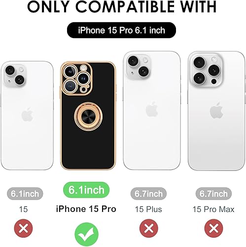 Miniatura 7 de Hython Funda para iPhone 15 Pro con soporte de anillo, soporte de anillo giratorio de 360, soporte magnético, chapado en oro rosa, cubierta suave,