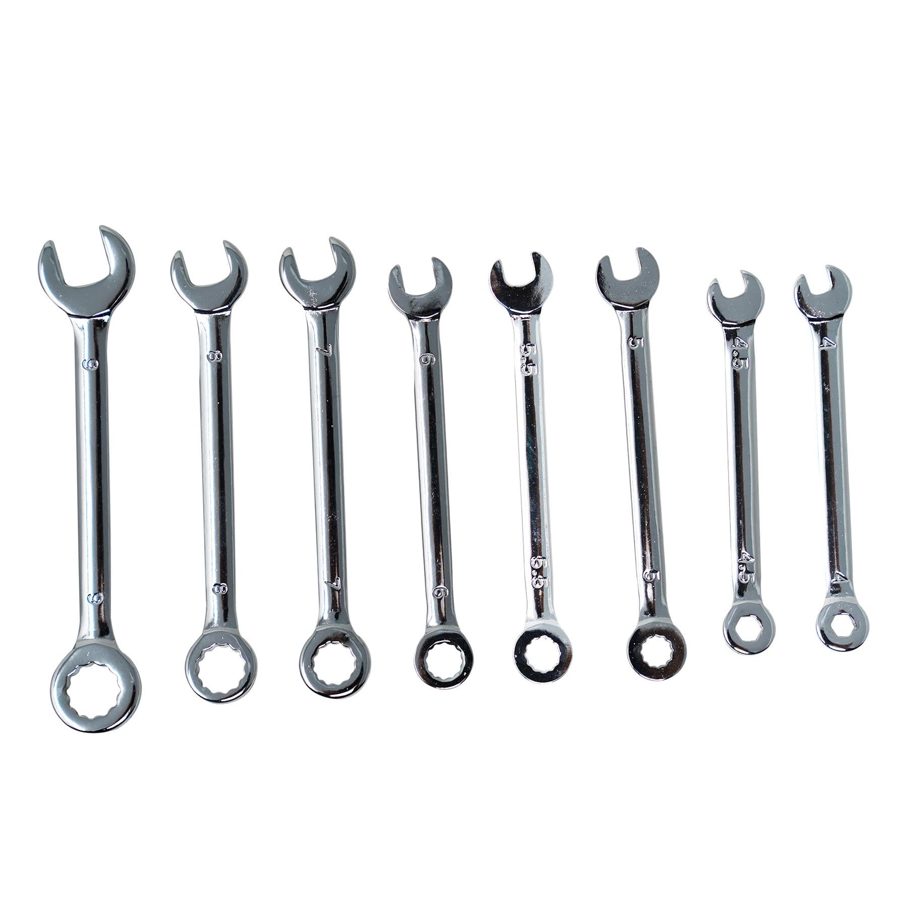 Dapetz Chrome ® Model Makers Mini Small Size Combination Spanner Wrench Drop Forged Fully Plated 4Mm, 4.5Mm, 5Mm, 5.5Mm, 6Mm, 7Mm, 8Mm And 9Mm Set 8Pcs