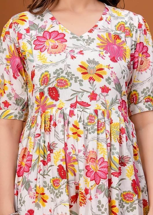 Image of Women's Pure Cotton Floral Printed Maternity Feeding Kurti with Zipper Feeding Dress for Women Feeding Gown