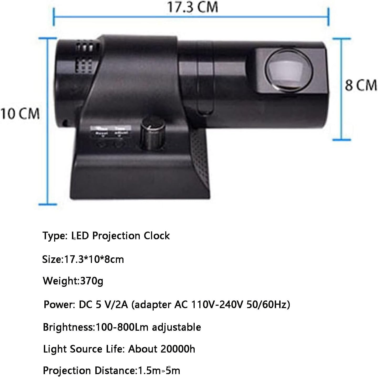 Led Projection Clock, 180° Rotatable Projector Clock, Projection Ceiling Wall Clock, Adjustable Brightness for Screen and Projection, 12/24h Screen for Home, D, White