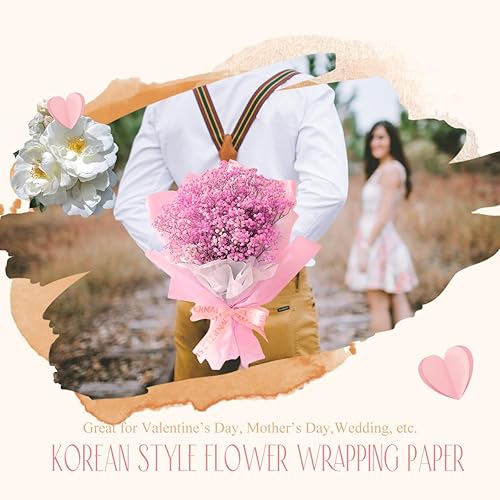 Miniatura 6 de Gloreyan 20 hojas de papel de regalo de flores con borde dorado, ramo de floristería rosa, ramo de flores frescas, envoltura impermeable, caja de