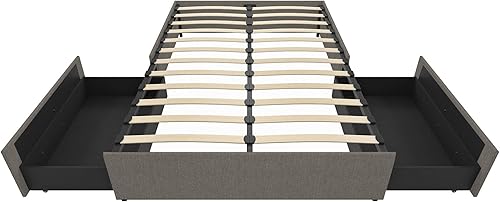 Miniatura 16 de DHP Maven - Cama de plataforma con base tapizada de piel sintética y listones de madera, tamaño individual, color negro, lino, Gris (Grey Linen)