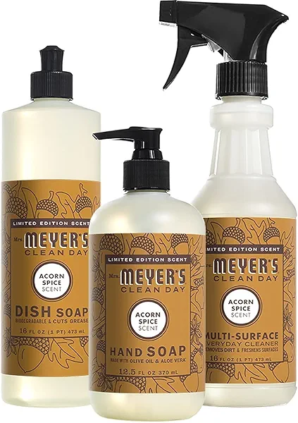 Mrs. MEYER'S Acorn Spice Kitchen Set Variation, Includes, 1 Hand Soap, 1 Dish Soap, and 1 Multi Surface Cleaner 3 ct.