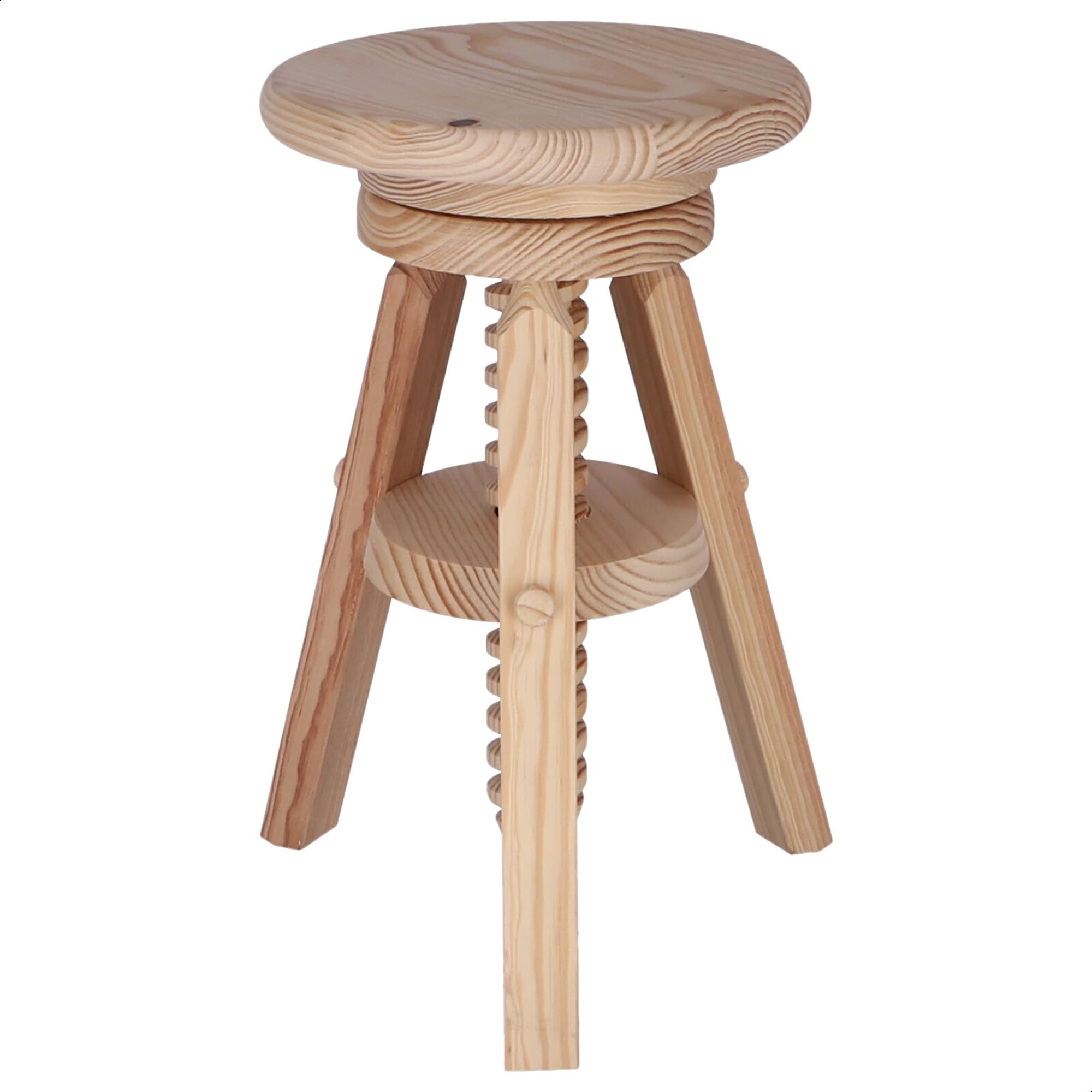 WELL HOME MOBILIARIO & DECORACIÓN Sgabello rotondo girevole in legno, finitura senza vernice, 29x29x64 cm
