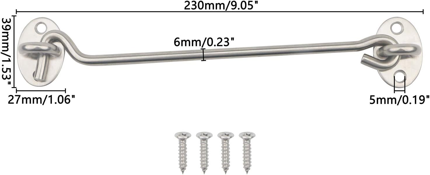 Barn Door Lock Heavy Duty Solid Thicken Stainless Steel Gate Latch Lock Cabin Hooks and Eye Latch for Barn Door, Bathroom (White, 10Pack 8 Inch)