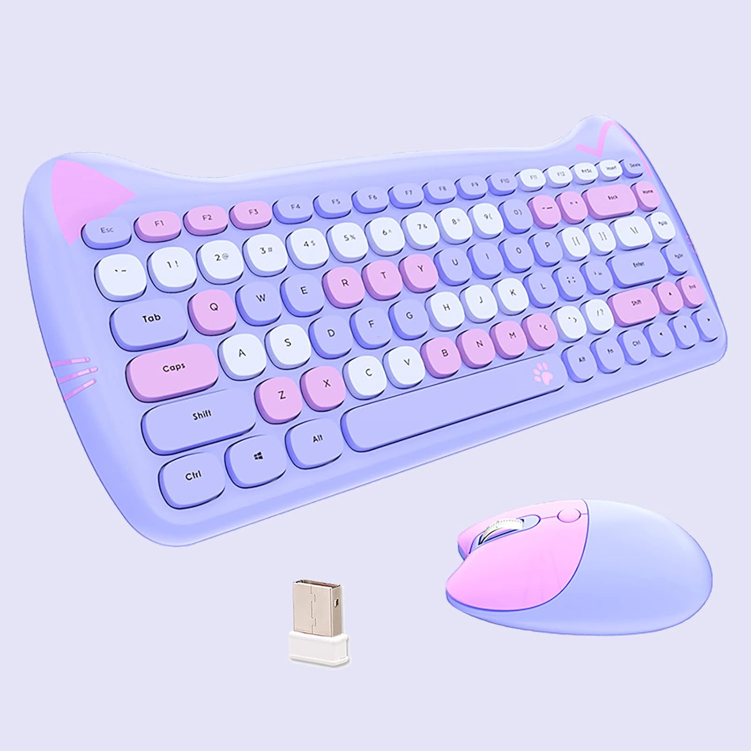 Cute Cat Keyboard and Mouse Combo Wireless, Kawaii Keyboard and Mouse