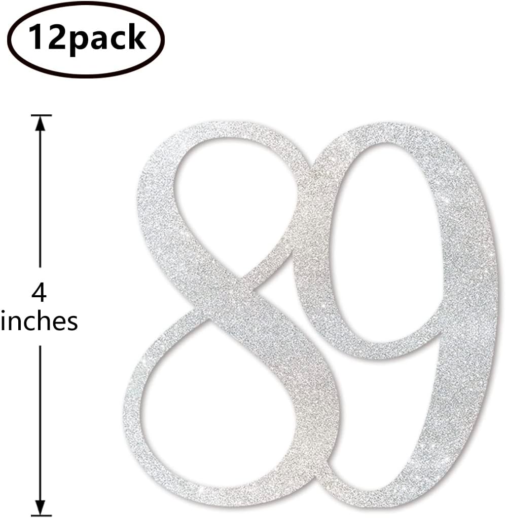 Silver Glitter 89th Birthday Centerpiece Sticks, 12-Pack Number 89 Table Topper Anniversary Party Decorations - Image 2